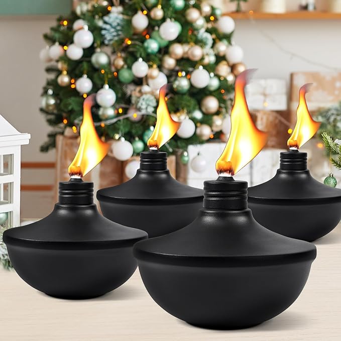 2-Pack Upgraded Tabletop Torches, 24 oz Citronella Torch Lights, Refillable Torch with Wicks, Covers, and Funnel Included - Ideal for Garden, Patio, Deck, Yard, Party, Landscape