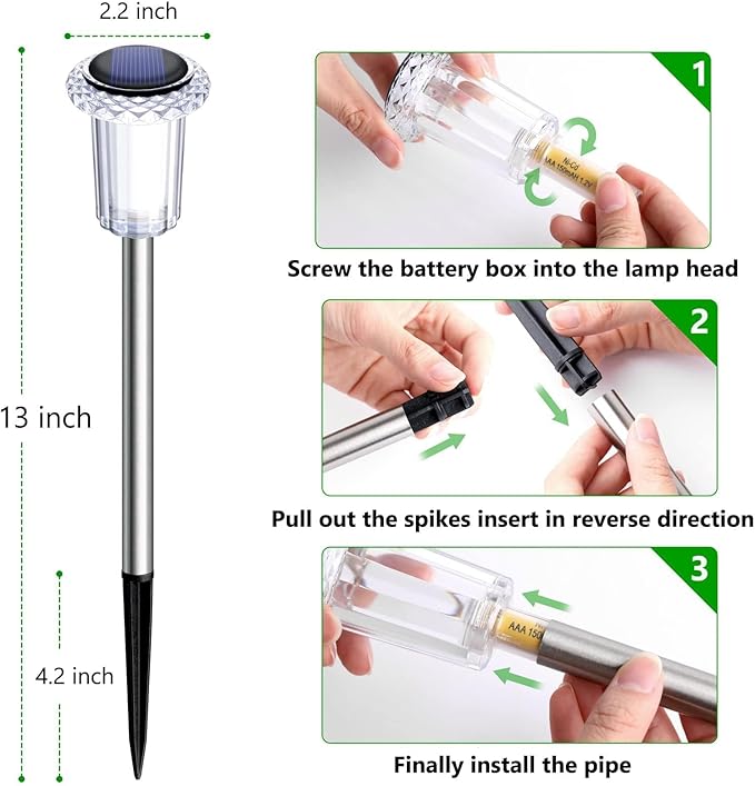DenicMic Solar Lights Outdoor Pathway Lights 3000K LED Waterproof Acrylic Lamp Head Stainless Steel Stake for Yard Garden Landscape Path Walkway Driveway Patio Lawn (15Pack Warm White)