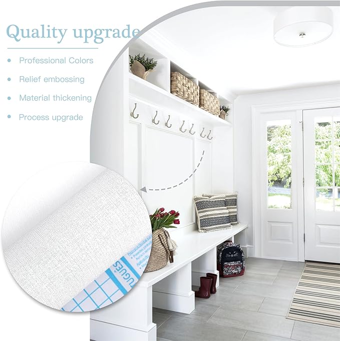 Dimoon 394''x17.7'' White Thicken Peel and Stick Wallpaper Contact Paper Modern Self Adhesive Wall Paper Removable Renter Friendly Textured Solid Color Vinyl Roll (394''x17.7'',White Thicken)