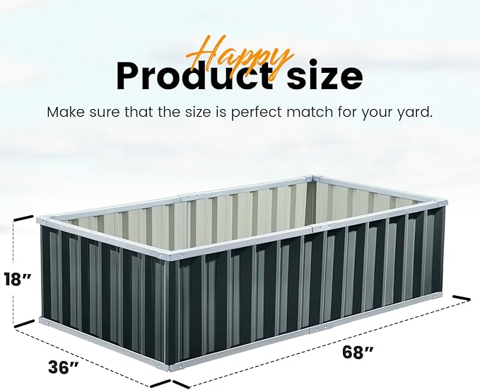 KING BIRD Raised Garden Bed 68" x 36" x 18" Heightened Galvanized Steel Metal Planter Box Outdoor for Deep-Rooted Vegetables, Flowers, Large Raised Bed Kit (Dark Grey)