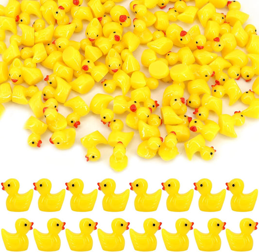 100pcs Mini Resin Ducks Bulk, Yellow Tiny Ducks 100 Pack for Miniature Fairy Garden Landscape Dollhouse Accessories, Small Bulk Micro Resin Ducks for Cake Decoration DIY Crafts