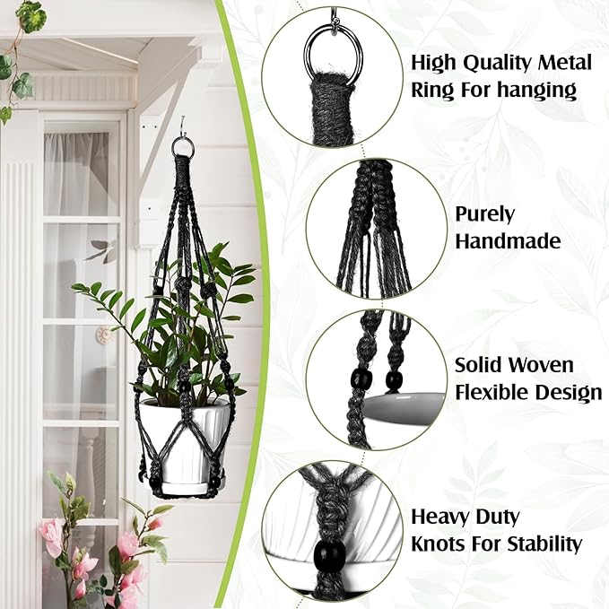 Hoteam 12 Pcs Macrame Plant Hangers Macrame Hanging Planters for Indoor Plants Handmade Boho Hanging Baskets Flower Pots Holder for Outdoor Home Wall Decor