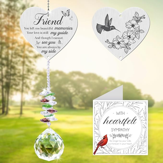 Memorial Crystal Suncatcher,Loss of Best Friend Sympathy Gifts,Friend Memorial Gifts,Hanging Crystals Ornament for Window Rainbow Maker Prisms Home Decor Gift