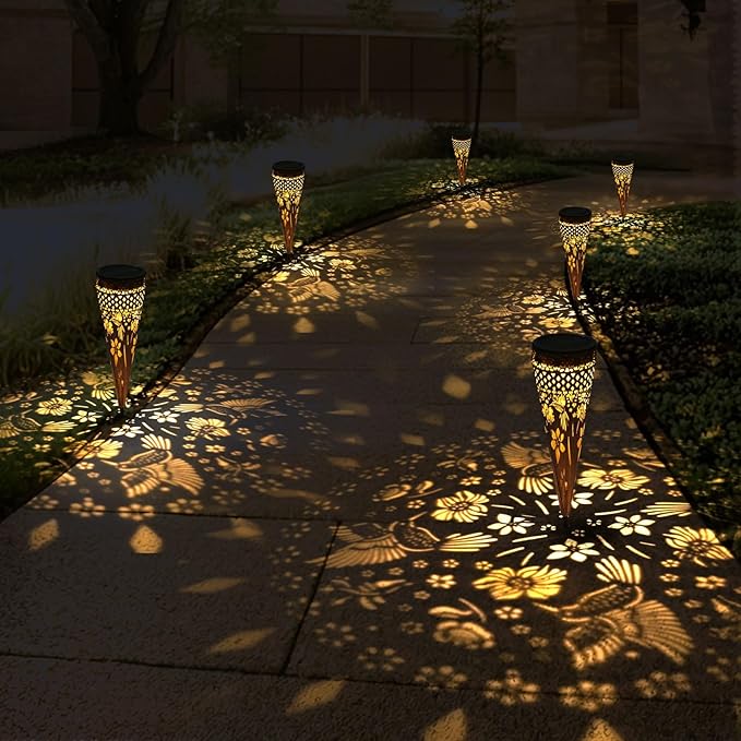KAIXOXIN Solar Garden Lights, Metal Hummingbird Pathway Lights, Outdoor Landscape Lighting for Patio, Backyard, Walkway (Hummingbird, 4)
