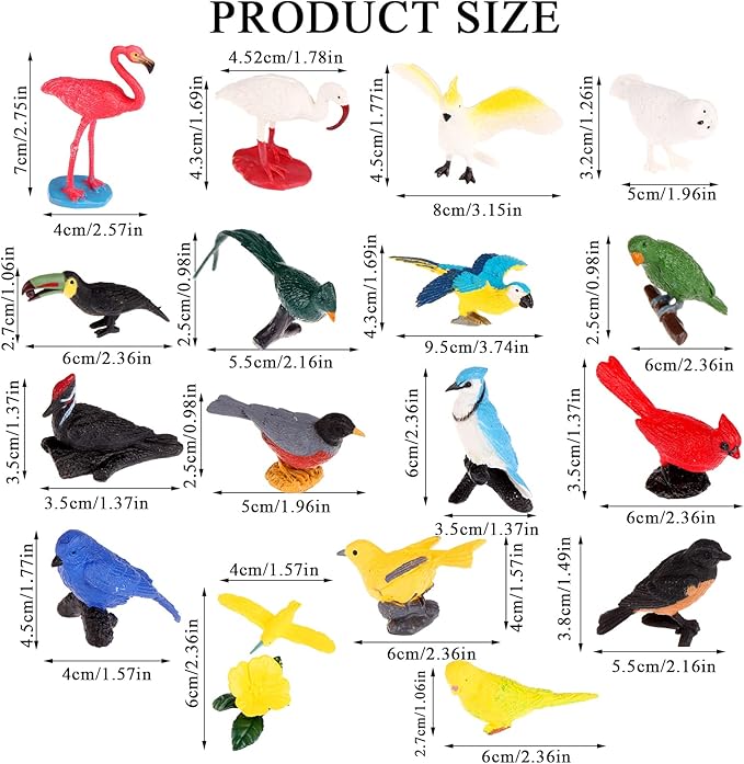 30 Pieces Realistic Bird Animals Figurines Mini Bird Animal Figures Model Cake Toppers Plastic Bird Figures Toy Simulated Toucan Ostrich Owl Flamingo Parrot Etc. Bird Figurines Garden Plant Ornaments
