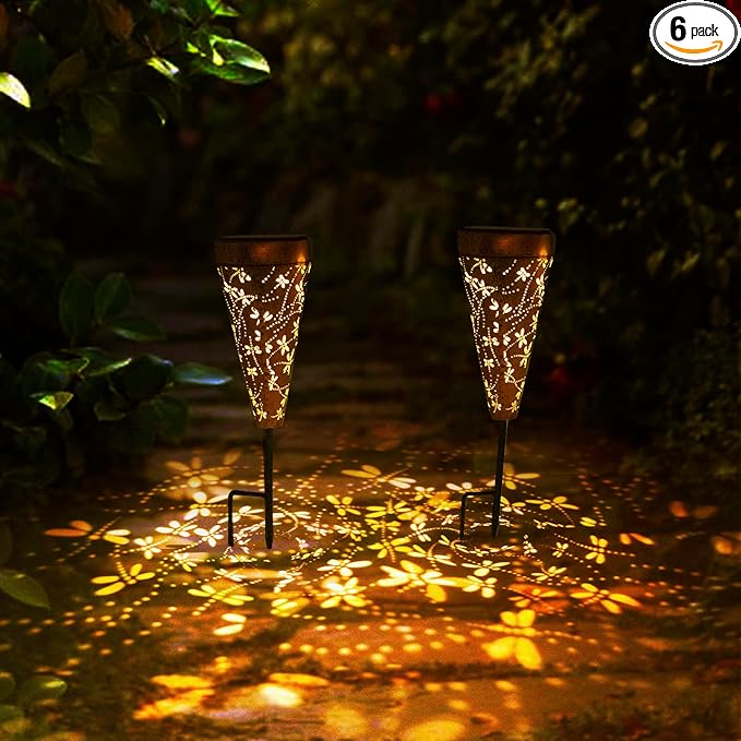 DIBIEECN 6 Pack Dragonfly Solar Pathway Lights Outdoor,Metal Garden Decorations Outdoor Lights with Patterns and Warm Light,Waterproof Landscape Lighting for Path Patio Backyard Walkway Yard