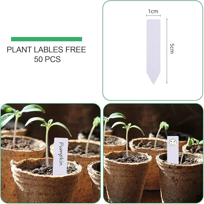JERIA 50-Pack 3.15 Inch Peat Pots for Seedling with 50 Pcs Plant Labels,Outdoor Garden Germination Nursery Pots,Biodegradable Seed Starter Pots Kits
