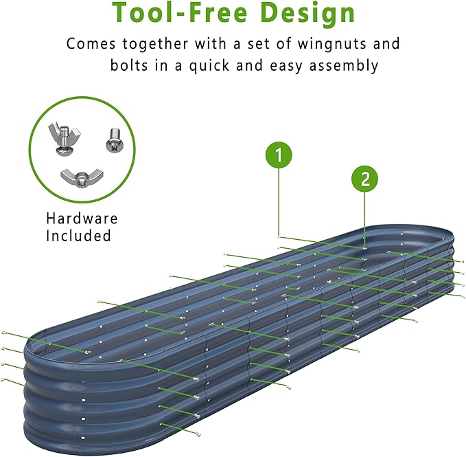 KFN 12x1.8x1FT Galvanized Raised Garden Bed,Raised Garden Bed Kit-Oval Metal Vegetable Box,Large Planter Flower Boxes Outdoor,Planting for Vegetables,Flower,Herb,Grey,0.7mm