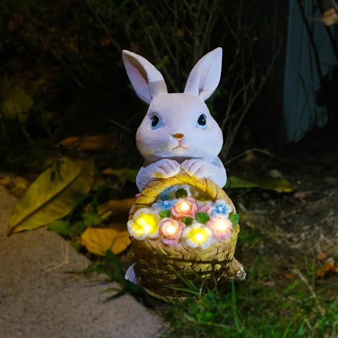 Solar Garden Outdoor Statues Rabbit Light,Lawn Decor Bunny Statue for Patio, for Indoor and Outdoor Decoration Housewarming Garden Lover and Easter