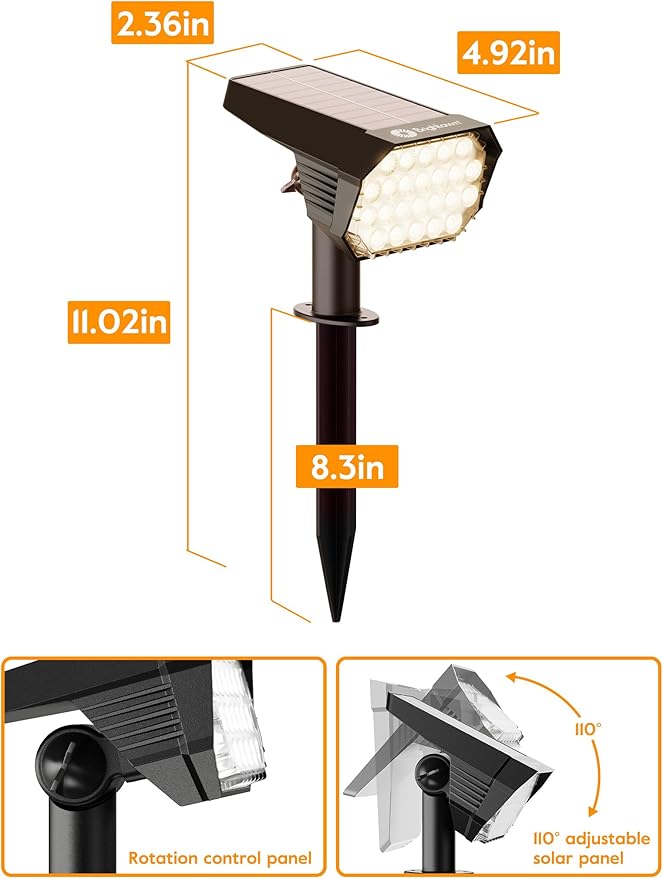 Brightown Solar Lights Outdoor Waterproof IP67, [Cool & Warm Light 2-in-1] Solar Spot Lights Outdoor, 2 Colors 3 Brightness Levels LED Outdoor Solar Lights for Yard Pathway Garden House, 4 Pack