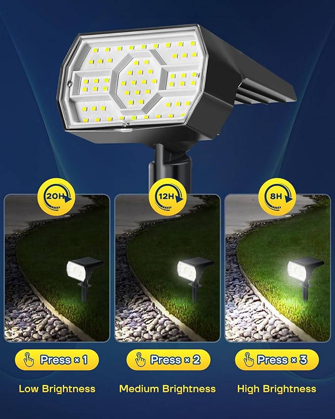 Kaxiida Solar Lights Outdoor Waterproof IP68, 3 Lighting Models Solar Powered Spot Lights Outdoor, 56LED Dusk to Dawn for Yard Patio Garden Pathway Landscape Lighting