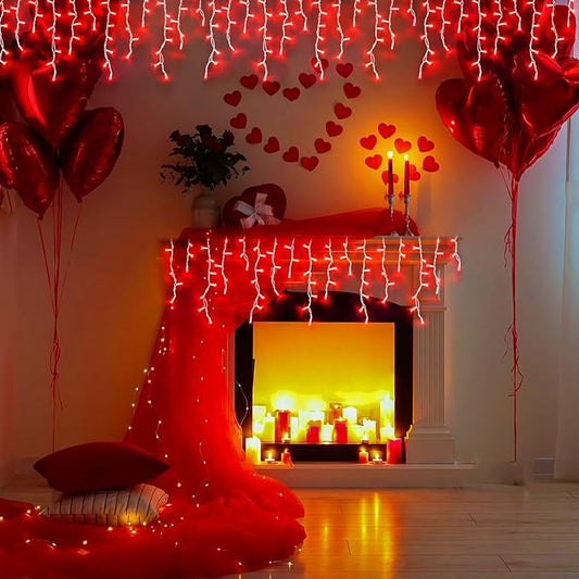 JMEXSUSS 400 LED Red Icicle String Lights, Connectable Red String Lights Indoor Outdoor with Remote, Red Christmas Lights for Room Fireplace Christmas Valentine Decorations, EXS-I-0400-R