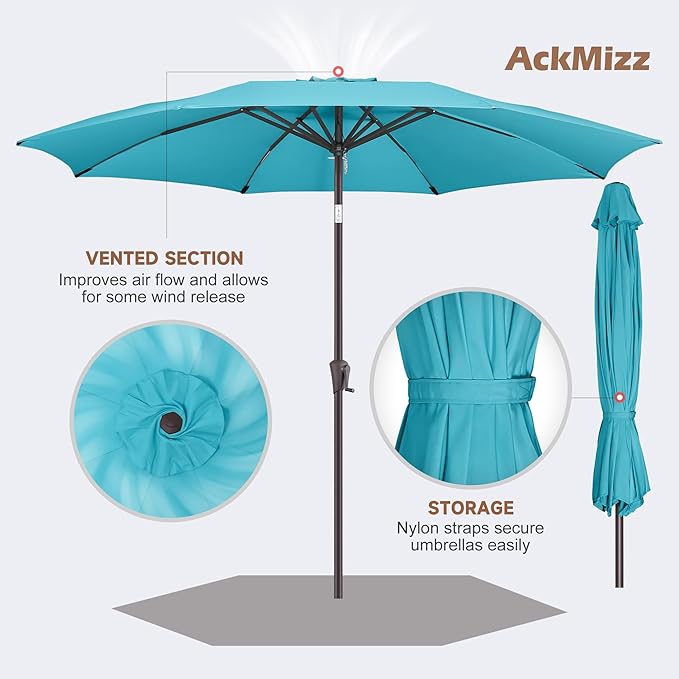 10ft Outdoor Patio Umbrella - Table Umbrella Waterprool UV Protection, Sombrillas de Patio with Push Button Tilt&Crank, Sun Umbrella for Pool, Porch, Garden, Deck, Backyard(Sky Blue)