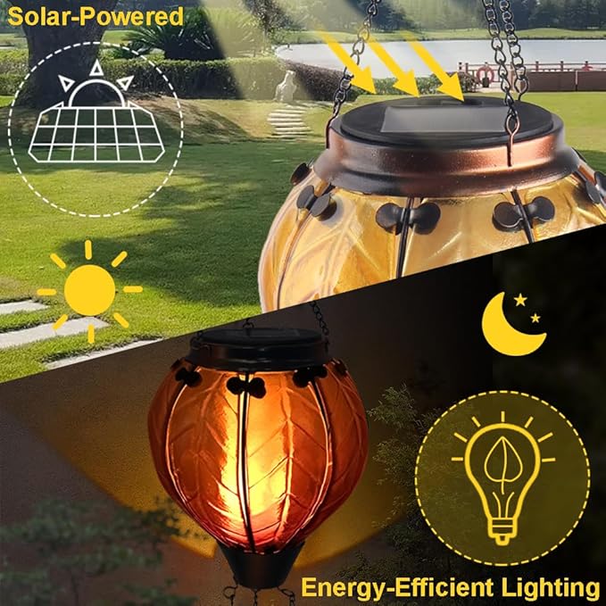 Hot Air Balloon Solar Lantern with Flickering Flame Hanging Solar Lanterns Outdoor Lights Waterproof Lanterns Decorative Garden Patio Yard Party Decor Yellow