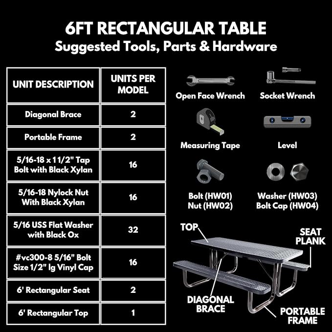 Coated Outdoor Furniture Heavy-Duty Portable Outdoor Kids Table, Punched Steel Kids Picnic Table, Commercial-Grade Picnic Table, Made in America (6ft Rectangular, Childrens, Black)