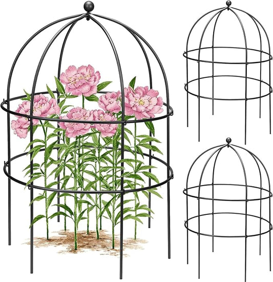 2 Pcs Jardin Bird Cage Plant Support 24" H Large Sturdy Grow-Through Flower Support Black Peony Plant Support Cage Climbing Plant Trellis Sculptural Garden Decor for Perennial Flowers Classic Black