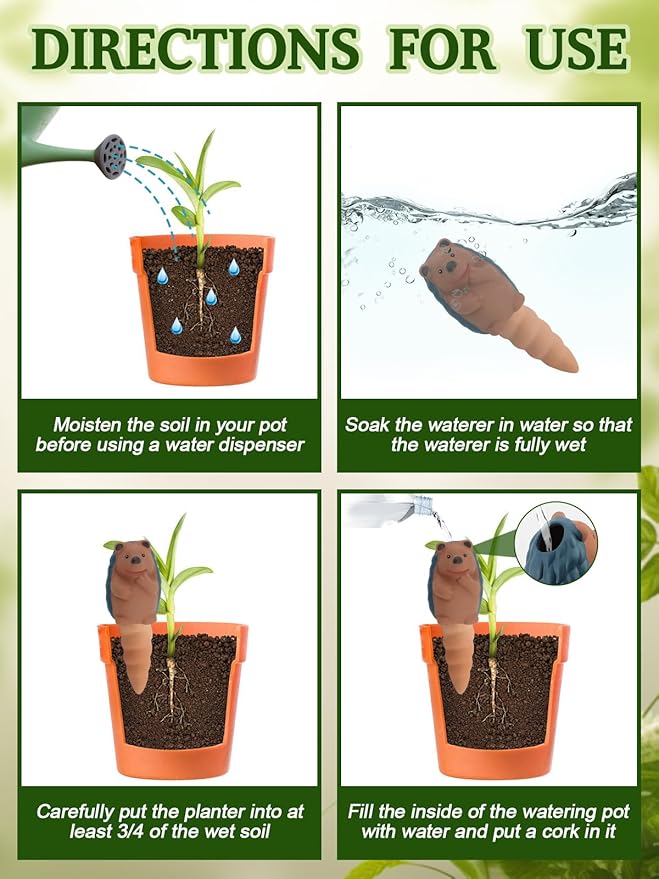 Kalolary 4Pcs Plant Watering Globes, Hedgehog Shape Self Watering Spikes Terracotta Drip Water Stakes Irrigation Watering Bulbs for Pot, Indoor, Outdoor, Vacation