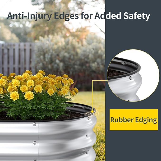 Kesfitt Raised Garden Bed Kit,Outdoor Galvanized Planter Large Metal Raised Boxes with Safety Edging and Gloves for Gardening Vegetables,Fruits,Flower(4x2x1FT)