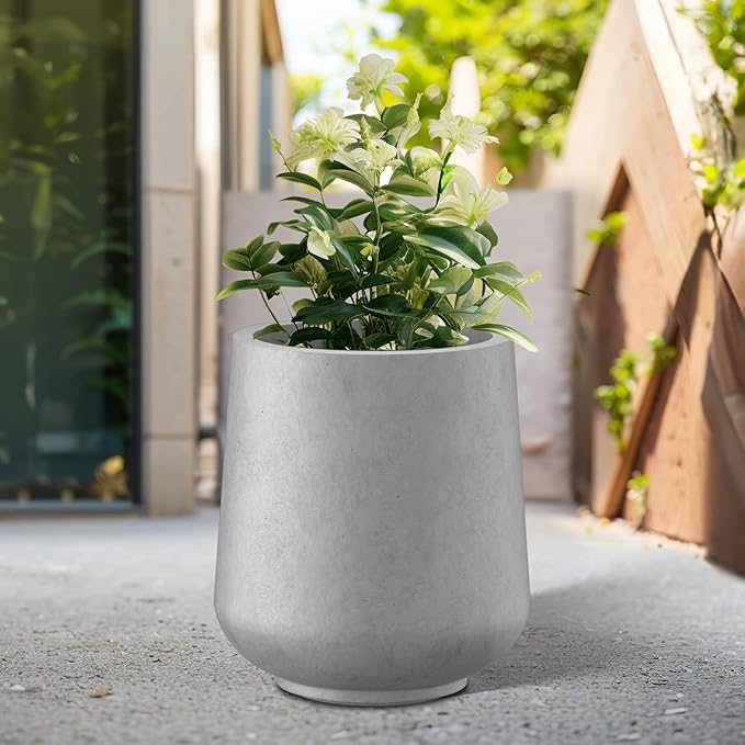 Kante 11.6" Dia Round Concrete Planter, Outdoor Indoor Large Plant Pots Containers with Drainage Hole and Rubber Plug for Home Garden Patio, Gray Concrete