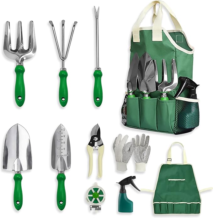 11-Piece Gardening Tool Set, Garden Tool Kit with Tote Bag, Adjustable Apron, and Gardening Accessories, Perfect Gardening Gifts for Women and Men