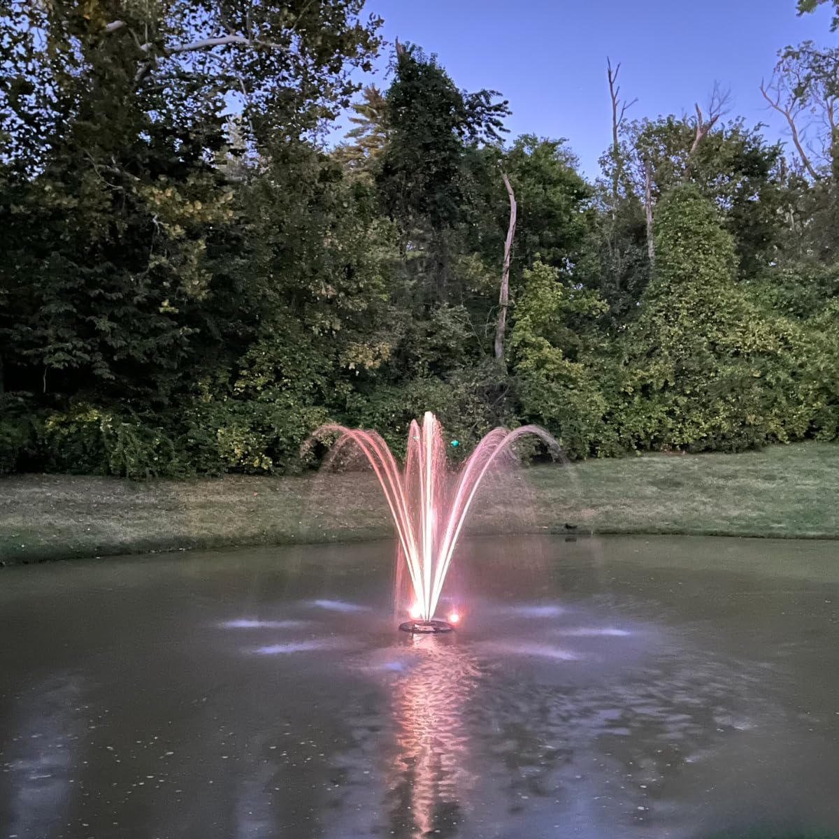 HALF OFF PONDS Floating Fountain – 1.5 HP Pond Aerator, 100' Cord – 12,500 GPH Water Pump – 11 Spray Patterns - Color-Changing LED Lights & Control Box - for Large Ponds, Lakes & Water Gardens