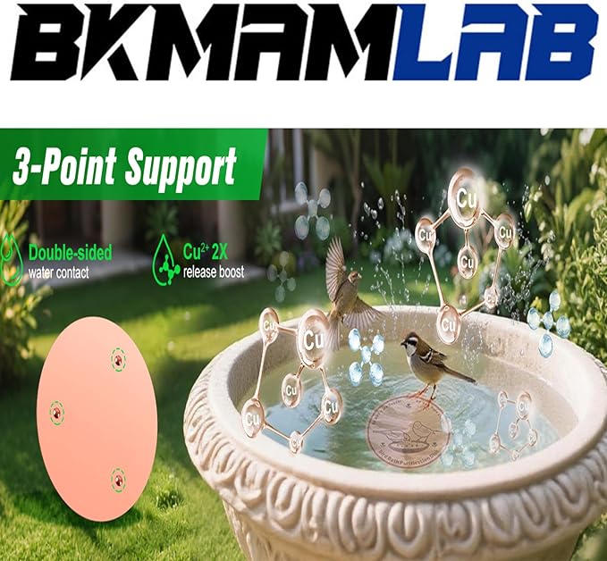 1-Pack 99.99% Pure Copper Bird Bath Purification Disk,Copper Disc with Stable Triple-Point Support,Fits All Outdoor Bird Baths(Round)