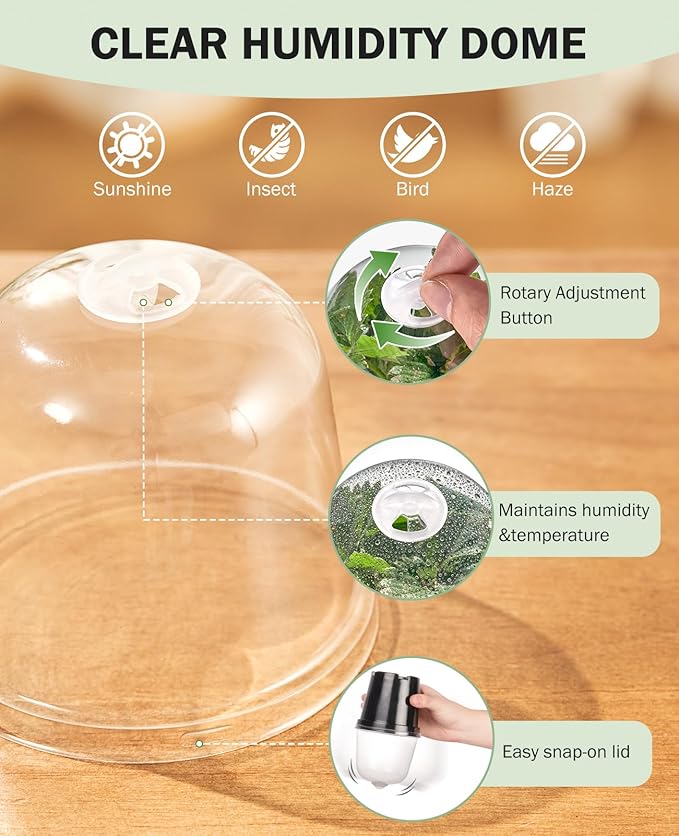 homenote Nursery Pots for Plants,4 Inch Plant Pot for Planting with Humidity Domes Plastic Seedling with Drainage Holes Seed Starter Flower with 10 Labels Black (30 Pack)