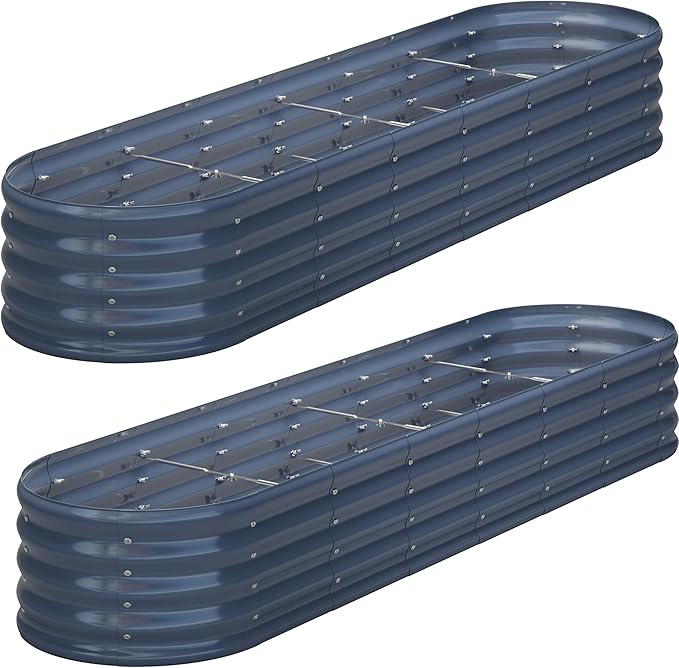 KFN 2PCS 8x1.8x1FT Galvanized Raised Garden Bed,Raised Garden Bed Kit-Oval Metal Vegetable Box,Large Planter Flower Boxes Outdoor,Planting for Vegetables,Flower,Herb,Grey,0.7mm