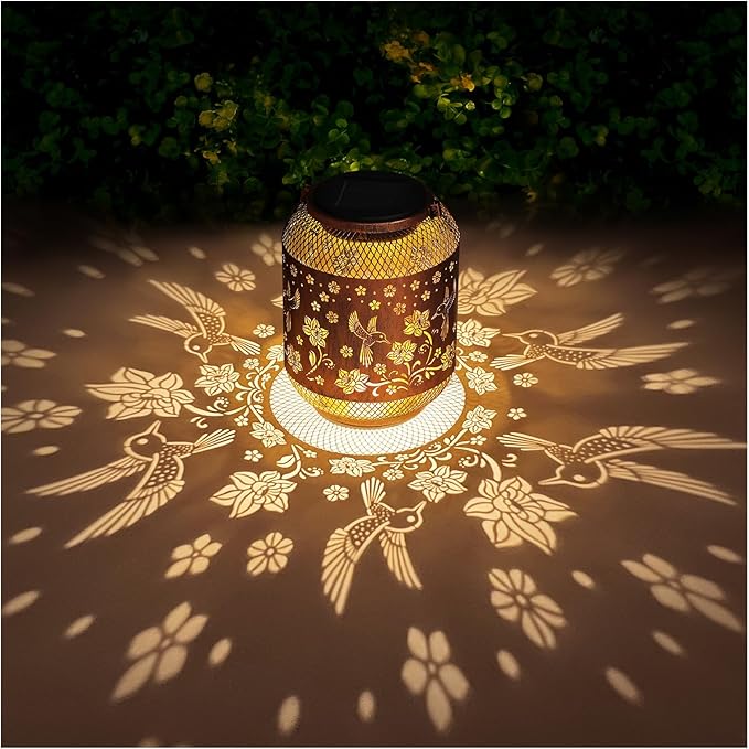 Hummingbird Solar Lanterns Outdoor Waterproof Garden Decor Birthday Gifts for Women Mom Grandma, Hanging Solar Lights Metal Lantern Decoration Outside for Yard, Patio, Backyard, Porch