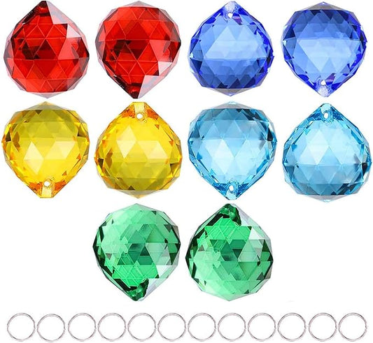 10 Pack Crystal Ball 1.18"/30mm Prism Sun Shine Catcher Rainbow Pendants Maker, Hanging Crystals Prisms for Windows, for Feng Shui, for Gift (Multi-Colors)