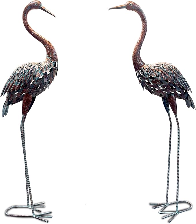 2 Pack Beautiful Heron Outdoor Garden Statue Ornament Realistic Metal Heron Lawn Yard Patio Decorations Art Sculpture Outside Decor Gift for Women Grandma Birthday,48" Tall Brone Heron
