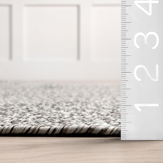 nuLOOM 2' x 18' Solid Hand Braided Indoor/Outdoor Area Rug, Pet-Friendly, High Traffic, Weather Resistant, for Patio, Balcony, Bedroom, Living, Dining Room, Wynn Salt and Pepper