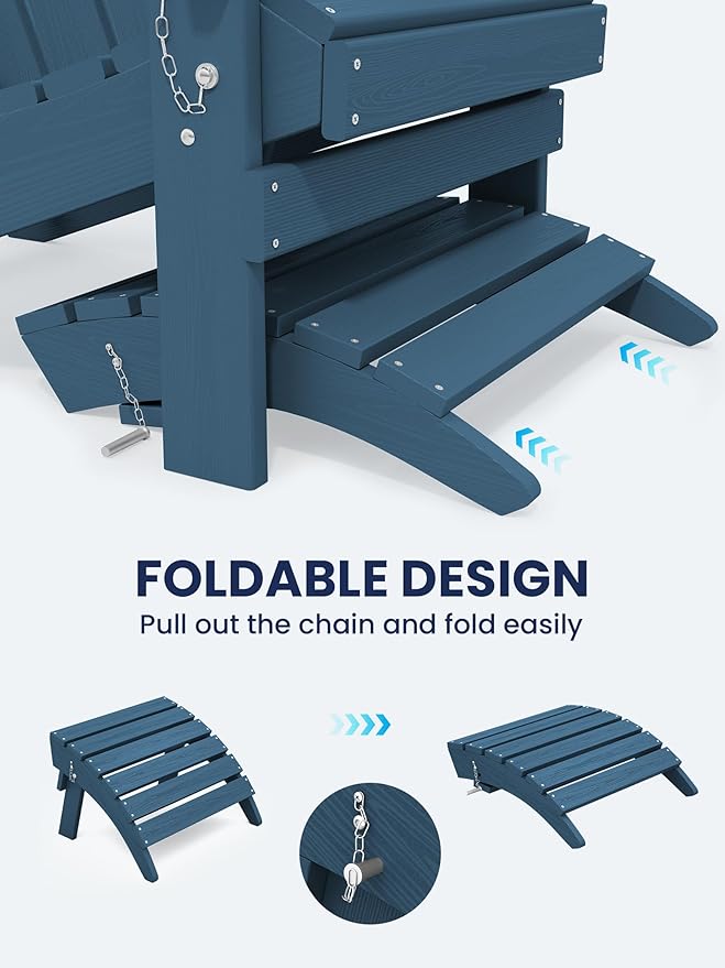 KINGYES Folding Adirondack Ottoman for Adirondack Chair, Navy