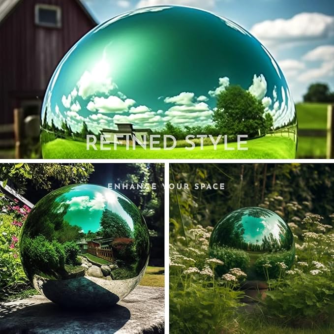 12 Inch Stainless Steel Gazing Globe,v2croft Hollow Ball Mirrored Surface Polished Shiny Sphere,Garden Stainless Steel Gazing Ball for Outdoor Lawn Pond Yard Ornament(Green)