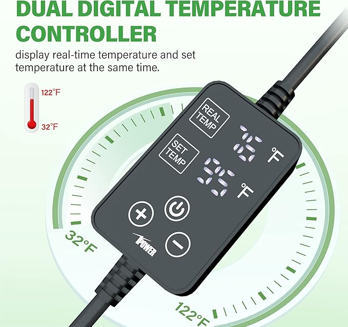 iPower 2-Pack Seedling Heat Mat for Plants with Dual Digital Temperature Controller, MET Certified Heating Pad, 10" x 20.75", Black