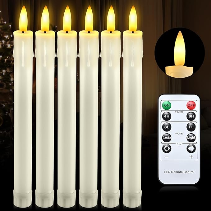 JOSU 6 Pack Flameless Candles with Remote Control Timer, Flickering LED Taper Candles Battery Operated, Christmas Window Light for Candleholder for Home Decor Thanksgiving Wedding Decoration