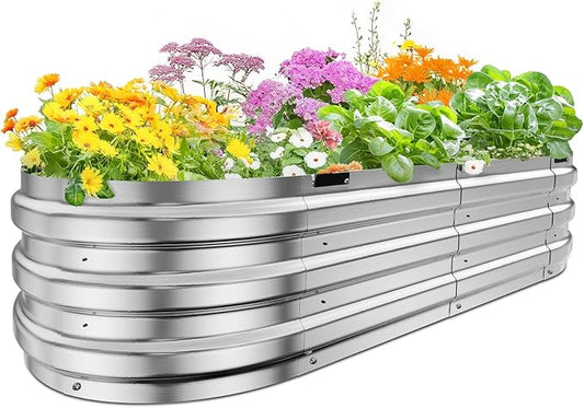 KING BIRD Raised Garden Bed Kit 2025 Upgraded 10-Minute Assembly Galvanized Planter Garden Box Outdoor for Gardening, Vegetables, Flowers, 47x24x12 in, Silver