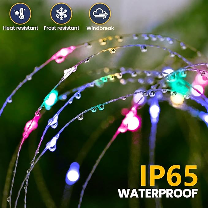 2 Pack Solar Firework Lights 150 LED Create Magical Nights, Waterproof Starburst Fairy Lights for Garden Yard Patio Christmas Romantic Wedding Party Decor(Color)