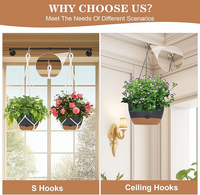 3 Pack Hanging Planters Set, 10 + 10 + 8 Inch Self-Watering Hanging Plant Pot, Macrame Plant Hanger with Pot, Ceiling Hooks, Removable Saucer and Drainage Holes for Indoor, Outdoor Plants - Black