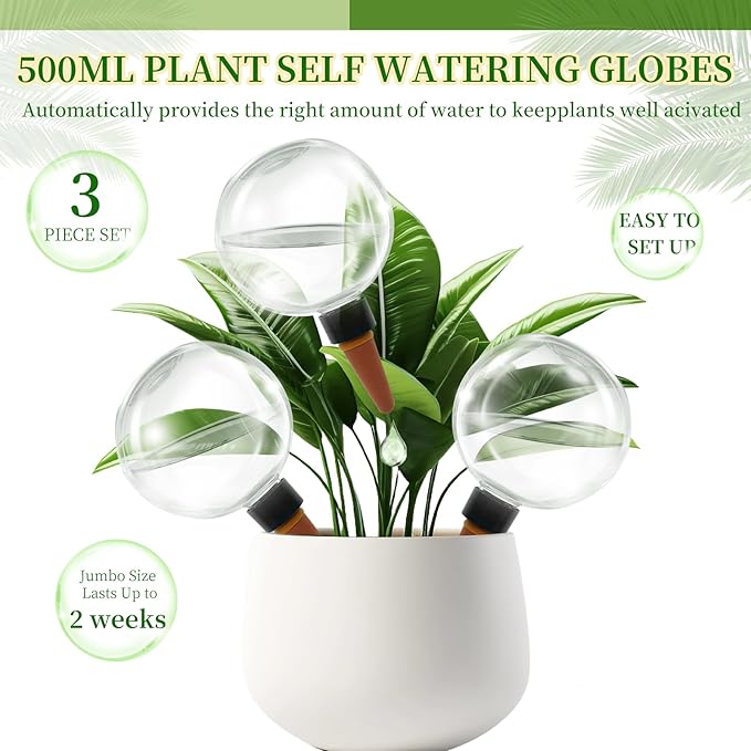 3 Pcs Self Watering Globes for Indoor & Outdoor Plants Automatic Watering Planter Insert 17.5 oz Watering Bulbs with Slow Release Control Water Dripper for Plants
