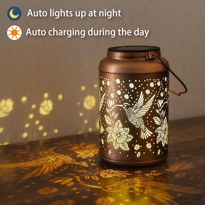 Hummingbird Solar Lanterns Outdoor Waterproof Hanging Solar Lights, Birthday Gifts for Women, Men, Mom, Mothers Day Gifts, Garden Decor for Outside, Patio, Outdoor, Yard, Lawn, Balcony