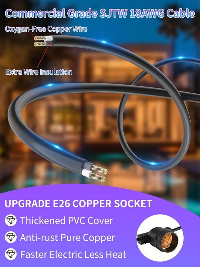 2 Pack 27Ft Led Outdoor String Lights,UL Listed Commercial Light String, S14 Edison Shatterproof Bulbs,for Patio Backyard Cafe Porch Garden Bistro Party Wedding Decoration