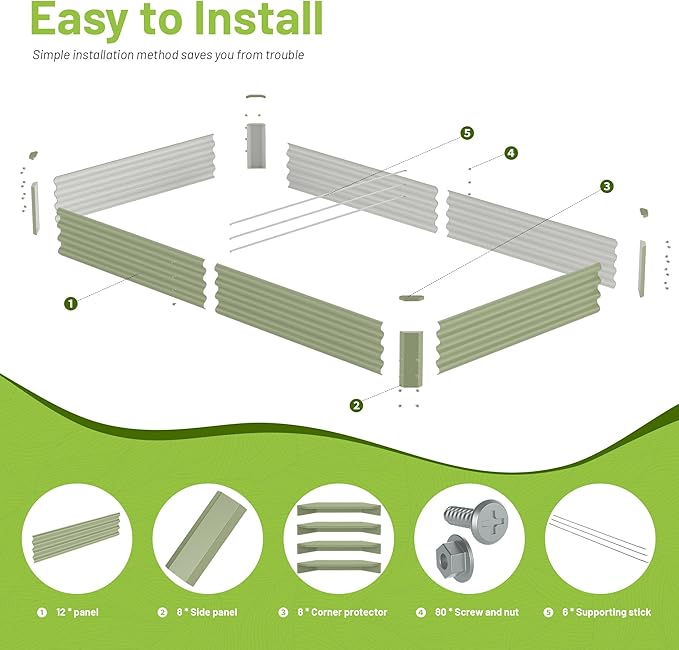 2PCS 8x4x1ft Galvanized Raised Garden Bed-Outdoor Galvanized Planter Box for Vegetables, Fruits,Herbs, Flowers, Metal Raised Garden Bed kit-Green