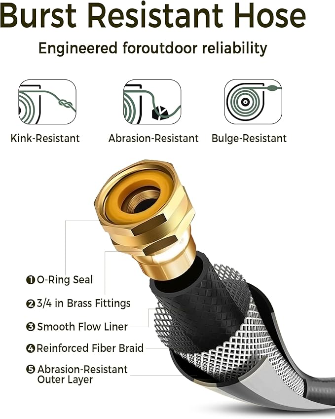 Retractable Garden Hose Reel 5/8 in x 100 ft Metal Bracket, 2025 Upgraded Dual Ratchet Lock UV & Freeze Protection Brass Seal Slow Retraction Anti-Tangle Hose 180°Swivel