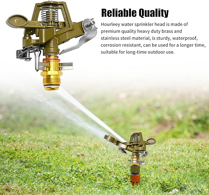 1/2 Inch Brass Impact Sprinkler with Nozzles Adjustable 0-360 Degree Coverage Pattern Heavy Duty Lawn Sprinkler Head for Yard Lawn Grass Patio Garden Irrigation (2Pcs)