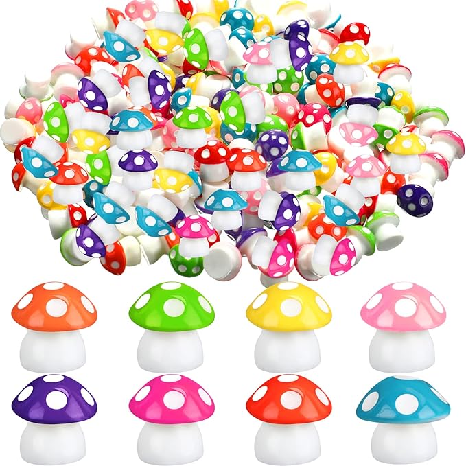 160 Pcs Tiny Mushrooms Mini Figurines Miniature Cute Colorful Mushroom Figurines Indoor Outdoor Mushroom Statue Decor Mushroom Decoration for Garden Landscape Bonsai Craft Ornament(Mixed Color,M)