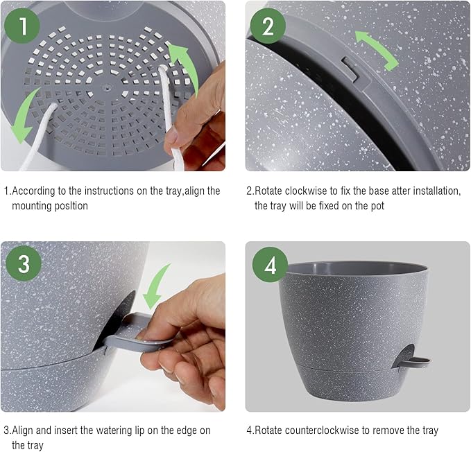 12 inch Large Self Watering Pots, Plastic Planters with 60oZ Removable Deep Reservoir and Multi Mesh Drainage Holes for Indoor Outdoor Garden Plants and Flowers, Grey Speckles