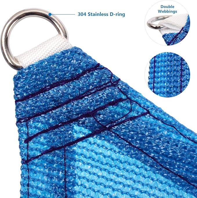 Eden's Decor Straight Flat-Edged Sun Shade Sail Rectangular 14' x 15' Blue UV-Blocking Outdoor Canopy Fabric Cloth Awning for Pergola Patio Garden Backyard Custom Size