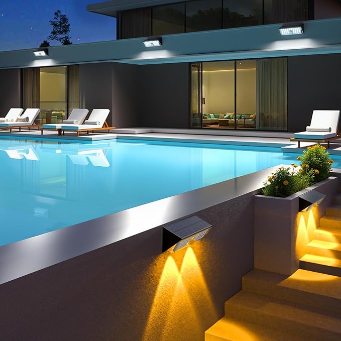 JSOT Solar Lights Outdoor, 4 Modes Solar Motion Sensor Lights Outdoor Waterproof I P65, 4Pack Ultra Bright Wall Security Lighting for Yard Garage Front Door Garden - Cool White