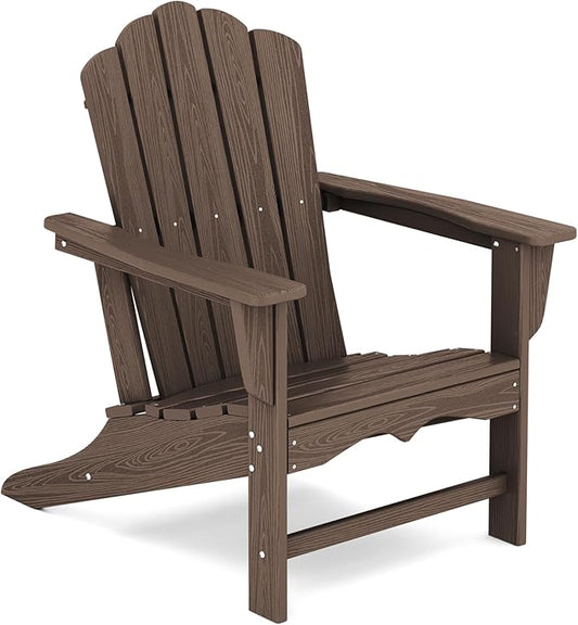 KINGYES HDPE Adirondack Chair, Classic All-Weather Adirondack Chair, Brown